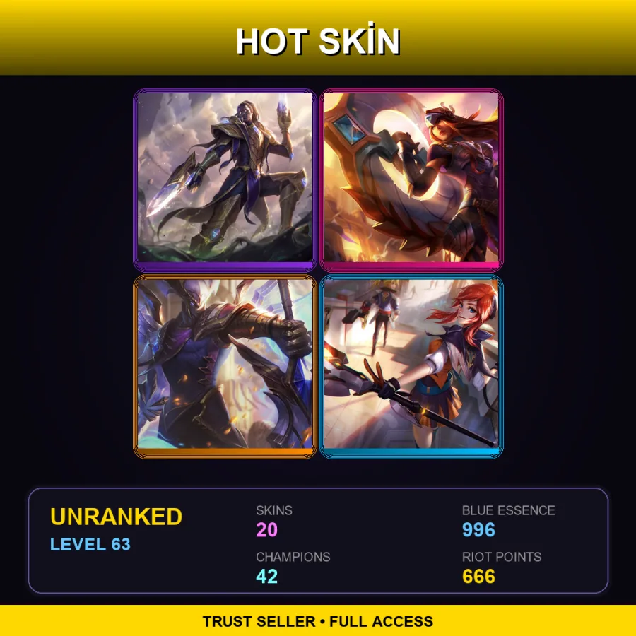 EUW | Lv63 | Unranked | 20 Skin | 42 Champ — LoL account