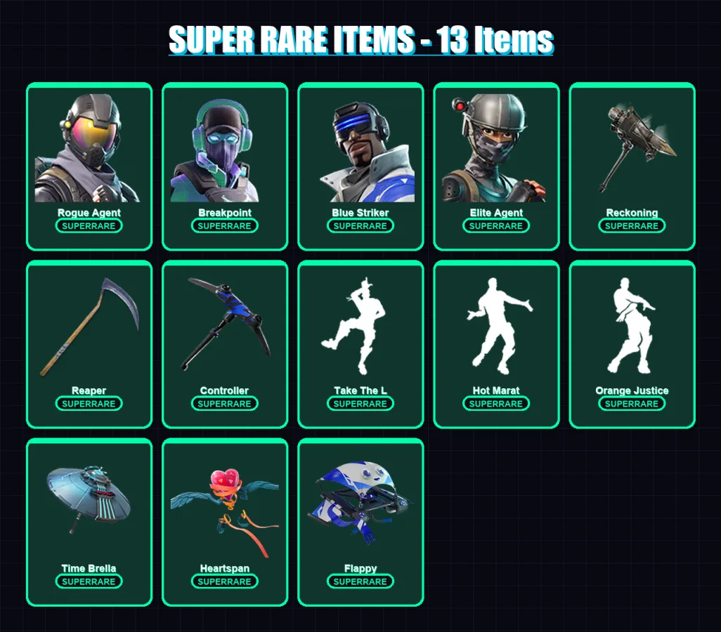 [PC/XBOX] | Rogue Agent | Breakpoint | Blue Striker | Elite Agent | Enforcer | 92 skin | 94 pickaxe | 82 emote | 87 glider | Lv1546