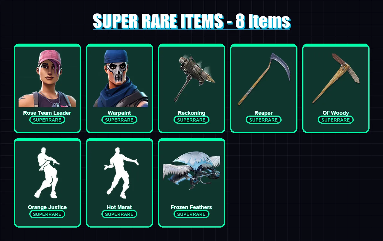 [PC/XBOX/PSN] | Rose Team Leader | Warpaint | The Visitor | A.I.M. | Valor | 62 skin | 44 pickaxe | 56 emote | 50 glider | Lv610
