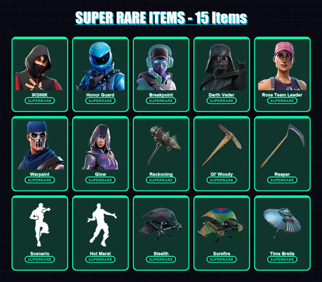 [PC/XBOX/PSN] | IKONIK | Honor Guard | Breakpoint | Darth Vader | Rose Team Leader | 250 skin | 215 pickaxe | 169 emote | 155 glider | Lv1921