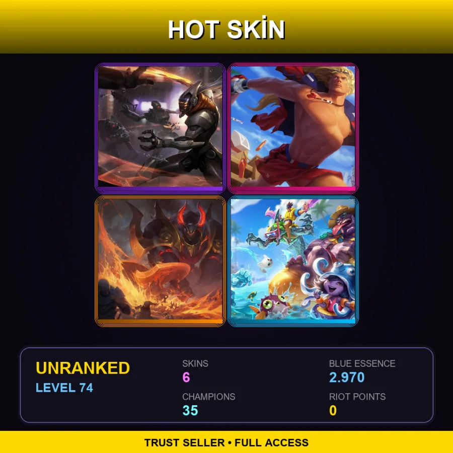 LAN | Lv74 | Unranked | 6 Skin | 35 Champ — LoL account