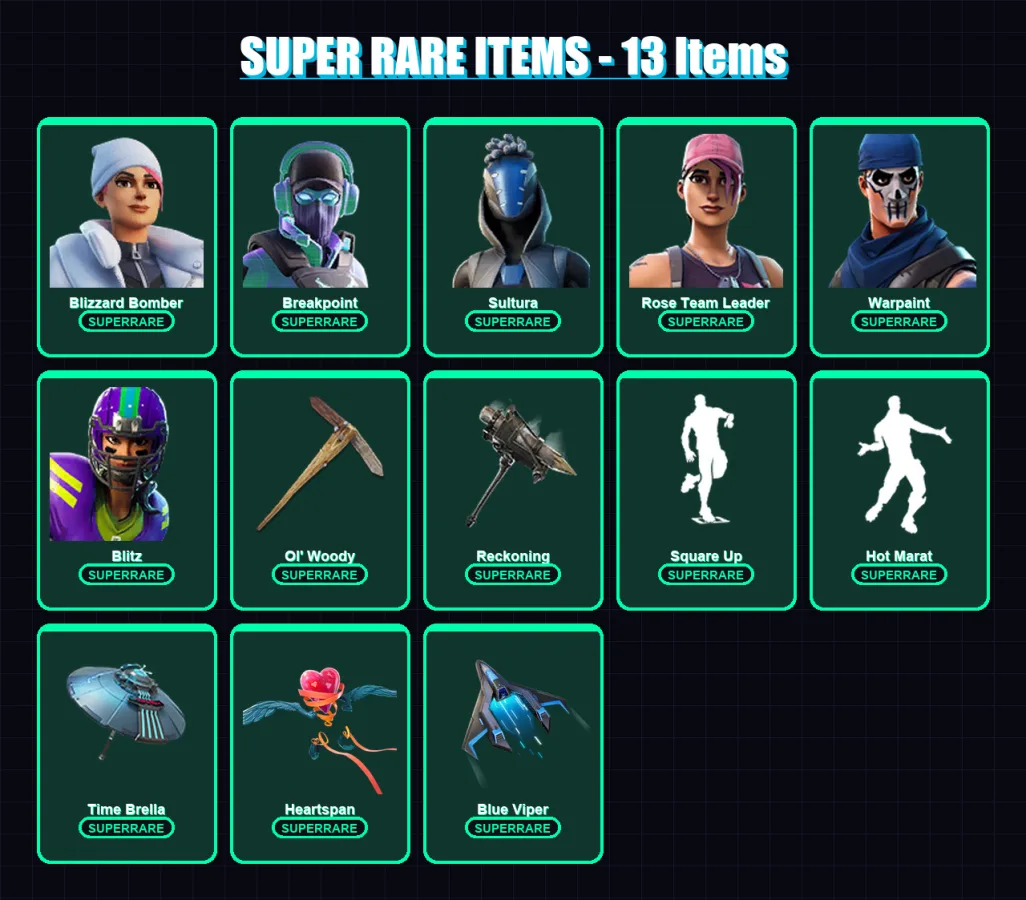[PC/XBOX] | Blizzard Bomber | Breakpoint | Sultura | Rose Team Leader | Warpaint | 158 skin | 143 pickaxe | 125 emote | 113 glider | Lv1393