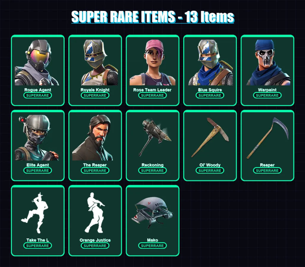 [PC/XBOX] | Rogue Agent | Royale Knight | Rose Team Leader | Blue Squire | OG Skull Trooper | 29 skin | 27 pickaxe | 37 emote | 39 glider | Lv476