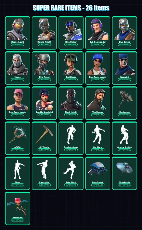[PC/XBOX] | Rogue Agent | Royale Knight | Blue Striker | Sub Commander | Blue Squire | 164 skin | 95 pickaxe | 169 emote | 85 glider | Lv873