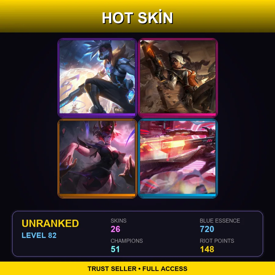 TR | Pulsefire Ekko | High Noon Samira | Blood Moon Evelynn | PROJECT: Lucian | 26 Skin | 51 Champ | Lv82