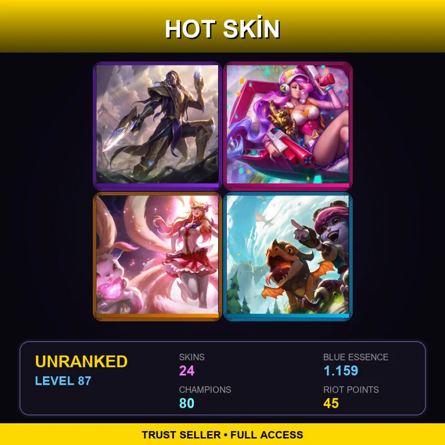SG | Lv87 | Unranked | 24 Skin | 80 Champ