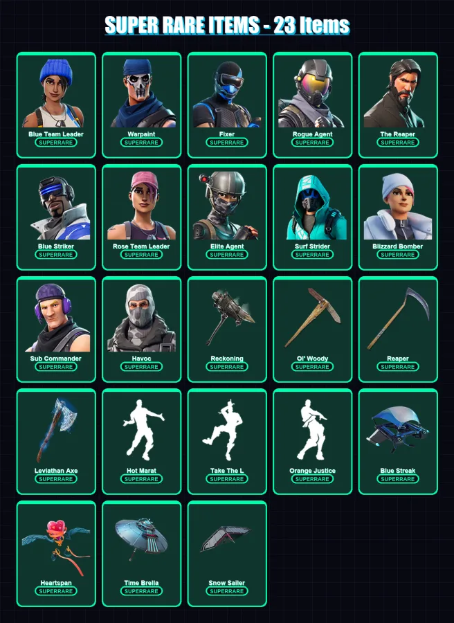 [PC/XBOX] | Blue Team Leader | Warpaint | Fixer | Rogue Agent | The Reaper | 215 skin | 216 pickaxe | 194 emote | 189 glider | Lv2843