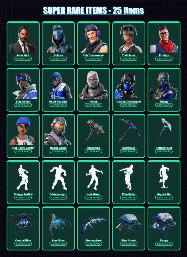 [PS4/PS5/XBOX/PC] | John Wick | Sultura | Sub Commander | Trailblazer | Prodigy | 97 skin | 71 pickaxe | 92 emote | 72 glider | Lv1113