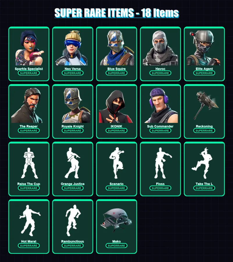 [PS4/PS5/XBOX/PC] | Sparkle Specialist | Neo Versa | Blue Squire | Havoc | Elite Agent | 82 skin | 127 pickaxe | 154 emote | 107 glider | Lv2743