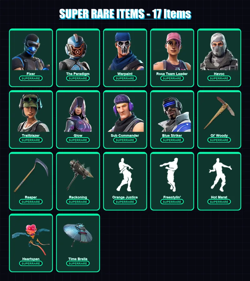[PC/XBOX] | Fixer | The Paradigm | Warpaint | Rose Team Leader | Havoc | 176 skin | 171 pickaxe | 159 emote | 166 glider | Lv1978