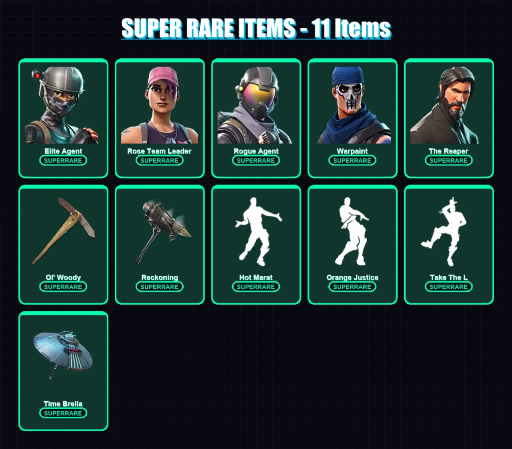 [PC/PSN] | Elite Agent | Rose Team Leader | Rogue Agent | Warpaint | The Reaper | 72 skin | 74 pickaxe | 97 emote | 82 glider | Lv955