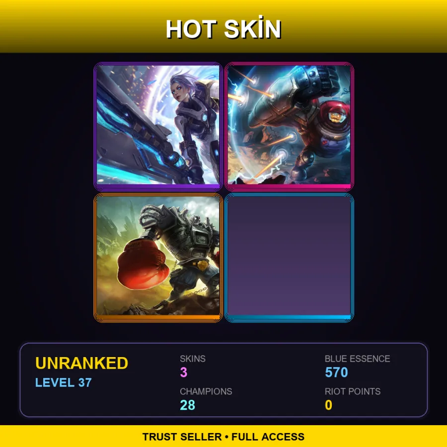 EUW | Lv37 | Unranked | 3 Skin | 28 Champ — Unranked / Smurf League of Legends