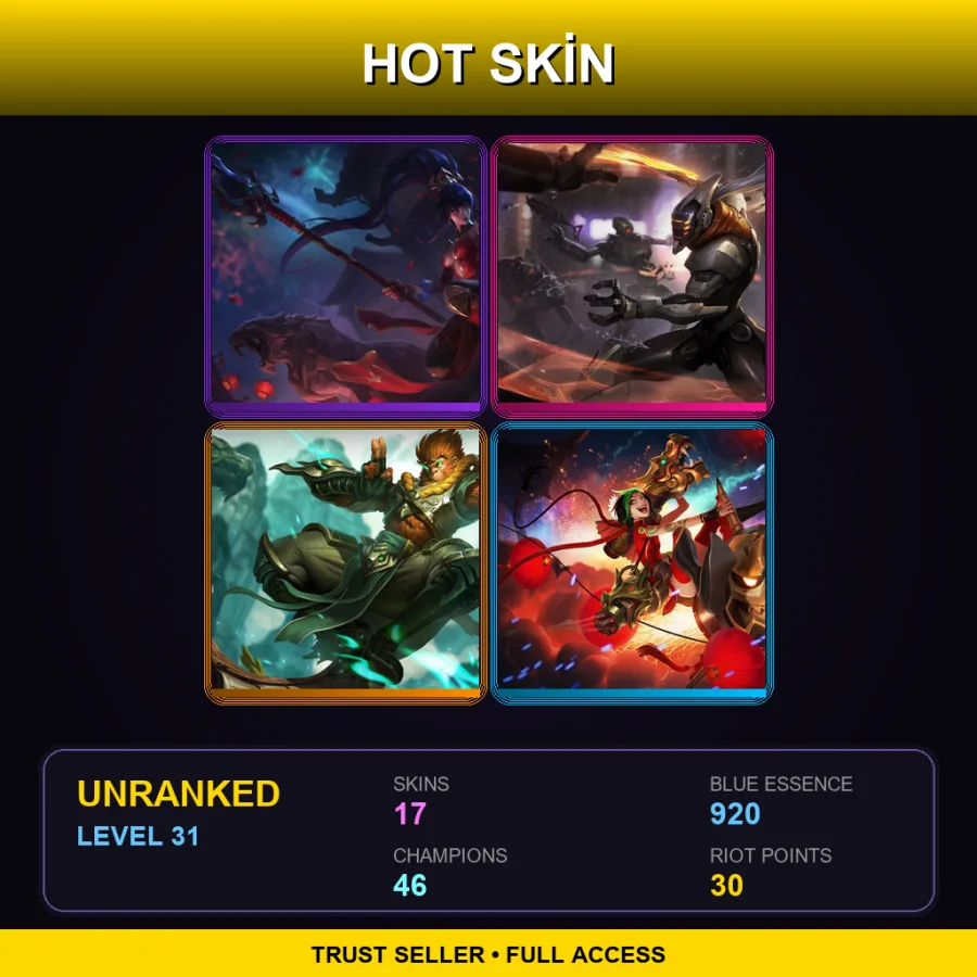 EUW | Lv31 | Unranked | 17 Skin | 46 Champ — LoL account