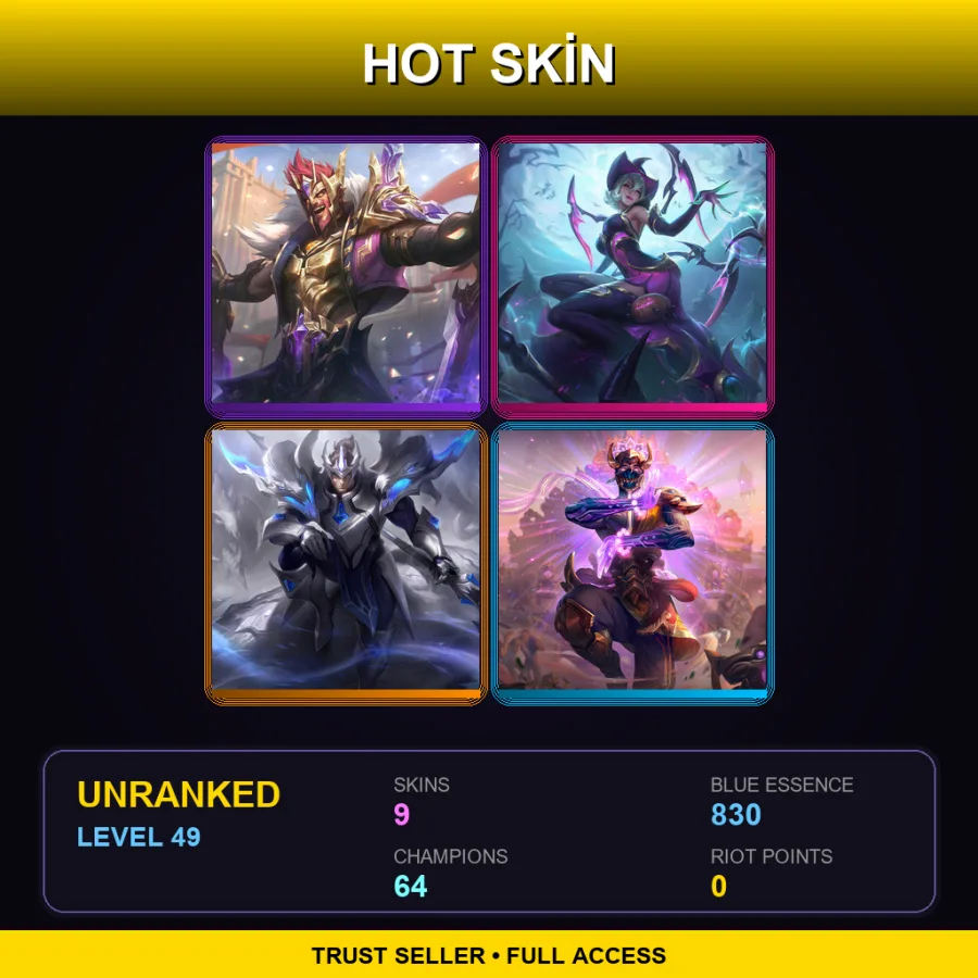 LAN | Lv49 | Unranked | 9 Skin | 64 Champ — Three Honors Malzahar