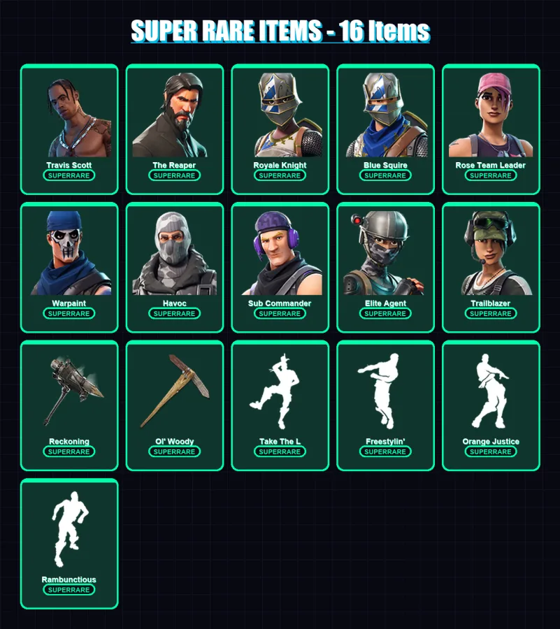 [PC/XBOX/PSN] | Travis Scott | The Reaper | Royale Knight | Blue Squire | Rose Team Leader | 33 skin | 32 pickaxe | 41 emote | 41 glider | Lv531
