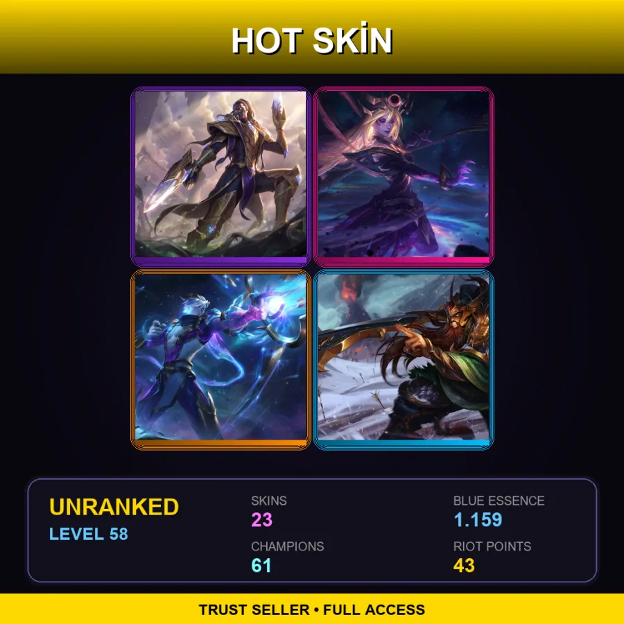 EUW | Victorious Lucian | Dark Cosmic Lux | Cosmic Hunter Varus | Warring Kingdoms Tryndamere | 23 Skin | 61 Champ | Lv58