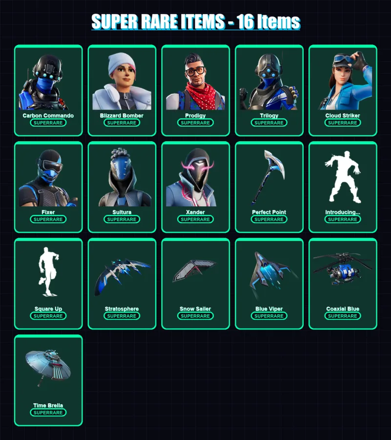 [PC/XBOX/PSN] | Carbon Commando | Blizzard Bomber | Prodigy | Trilogy | Cloud Striker | 103 skin | 144 pickaxe | 103 emote | 122 glider | Lv1890