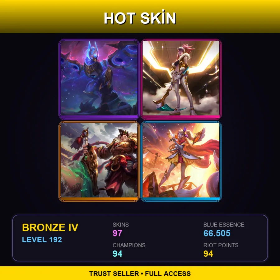 LAN | Cosmic Flight Anivia | Prestige K/DA Akali | Warring Kingdoms Garen | Star Guardian Seraphine | 97 Skin | 94 Champ | Bronze IV | Lv192
