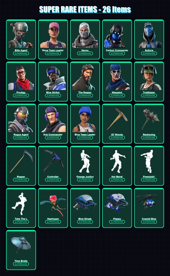 [PC/XBOX] | Elite Agent | Rose Team Leader | Havoc | Carbon Commando | Sultura | 180 skin | 178 pickaxe | 164 emote | 131 glider | Lv1445