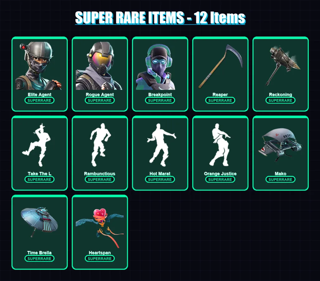 [PC] | Elite Agent | Midas | Iris | Laguna | Rogue Agent | 99 skin | 101 pickaxe | 118 emote | 104 glider | Lv1458