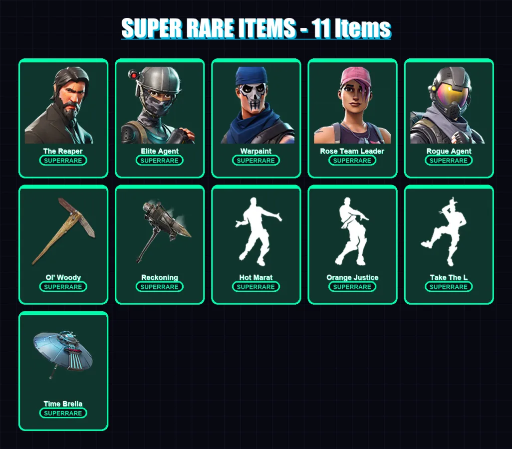[PC/XBOX/PSN] | The Reaper | Elite Agent | Warpaint | Rose Team Leader | Rogue Agent | 60 skin | 43 pickaxe | 56 emote | 46 glider | Lv417