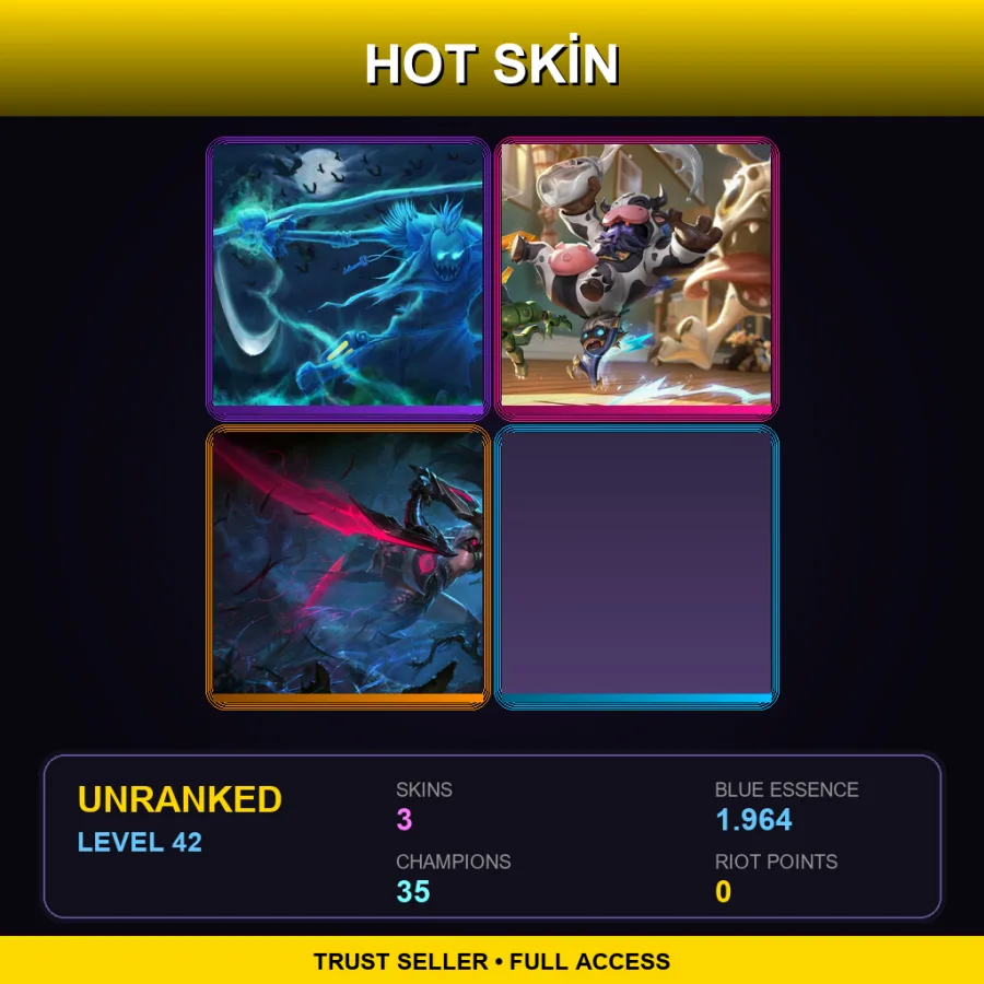 RU | Lv42 | Unranked | 3 Skin | 35 Champ — LoL account
