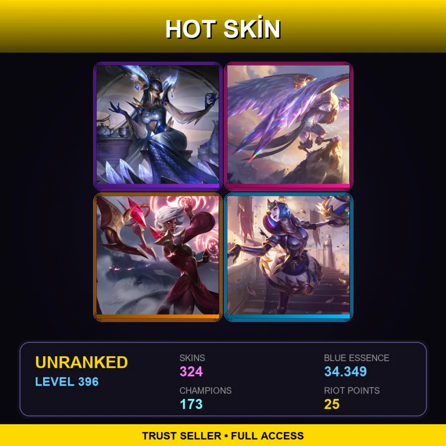 NA | Lv396 | Unranked | 324 Skin | 173 Champ