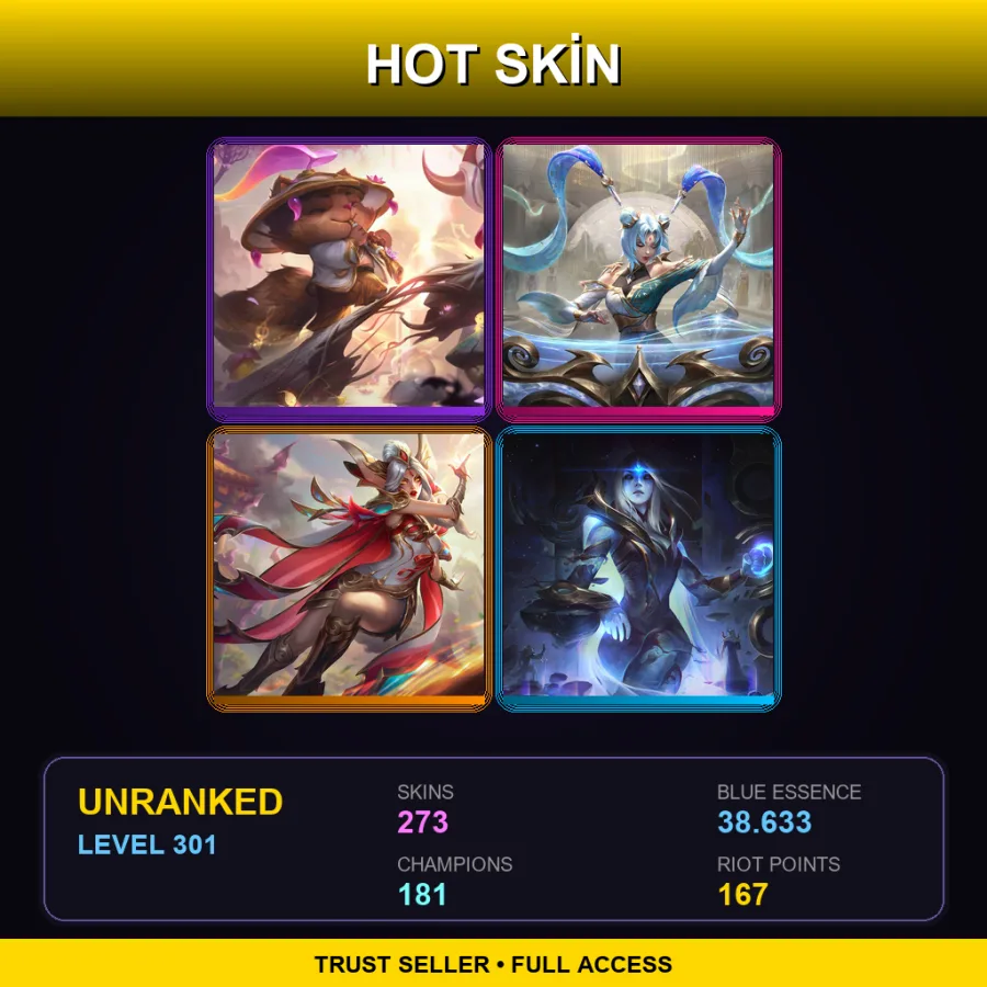 VN | Lv301 | Unranked | 273 Skin | 181 Champ — LoL account