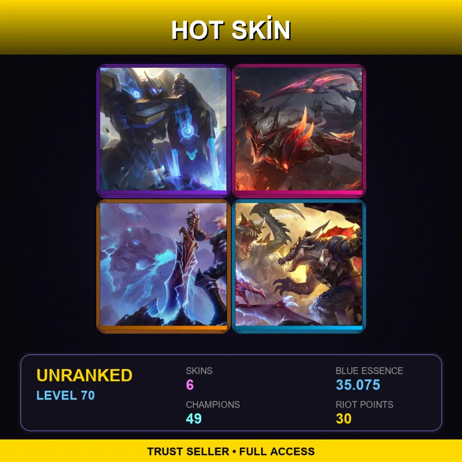 EUW | Lv70 | Unranked | 6 Skin | 49 Champ