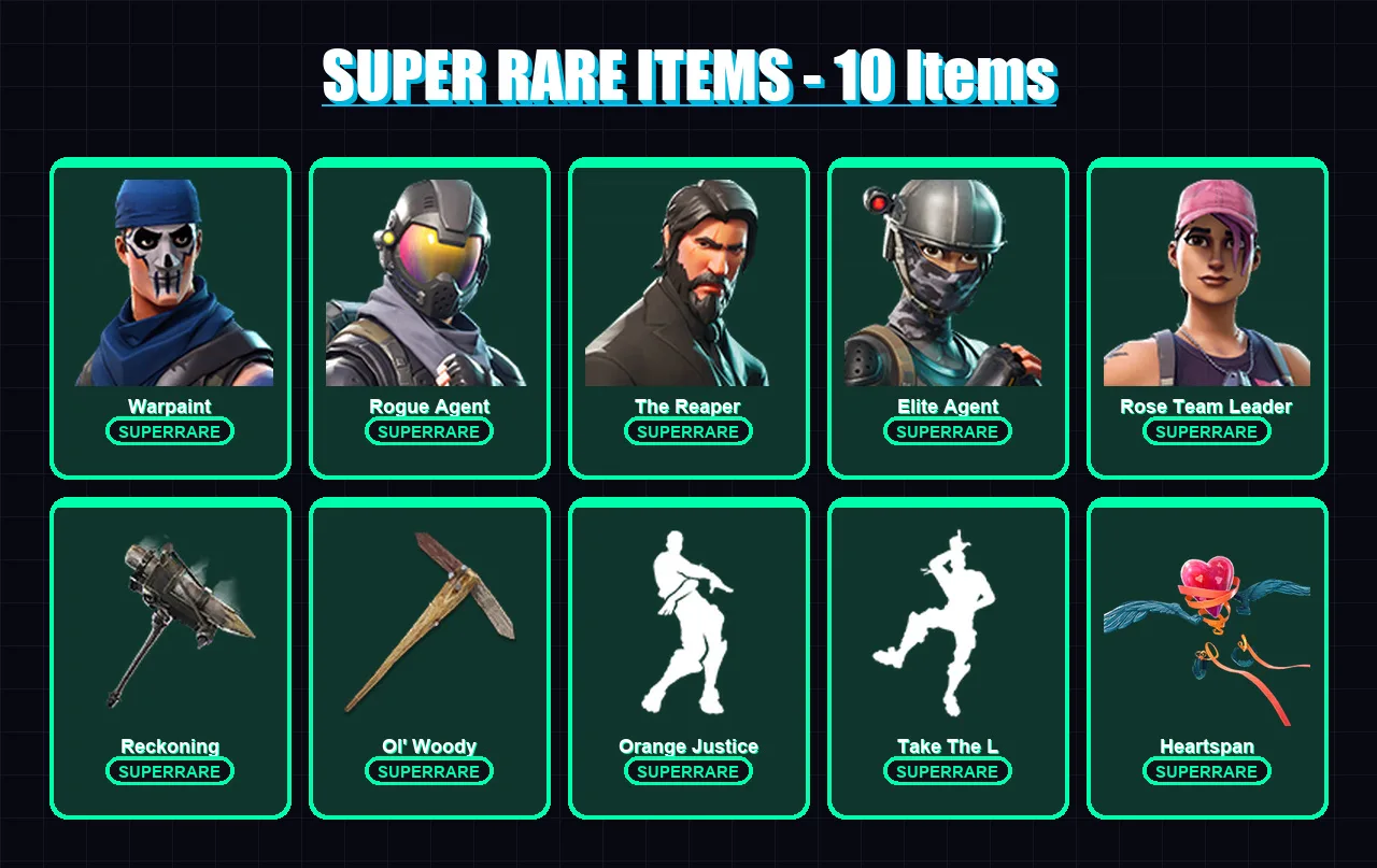 [PS4/PS5/XBOX/PC] | Warpaint | Rogue Agent | The Reaper | Elite Agent | Rose Team Leader | 46 skin | 30 pickaxe | 56 emote | 41 glider | Lv537