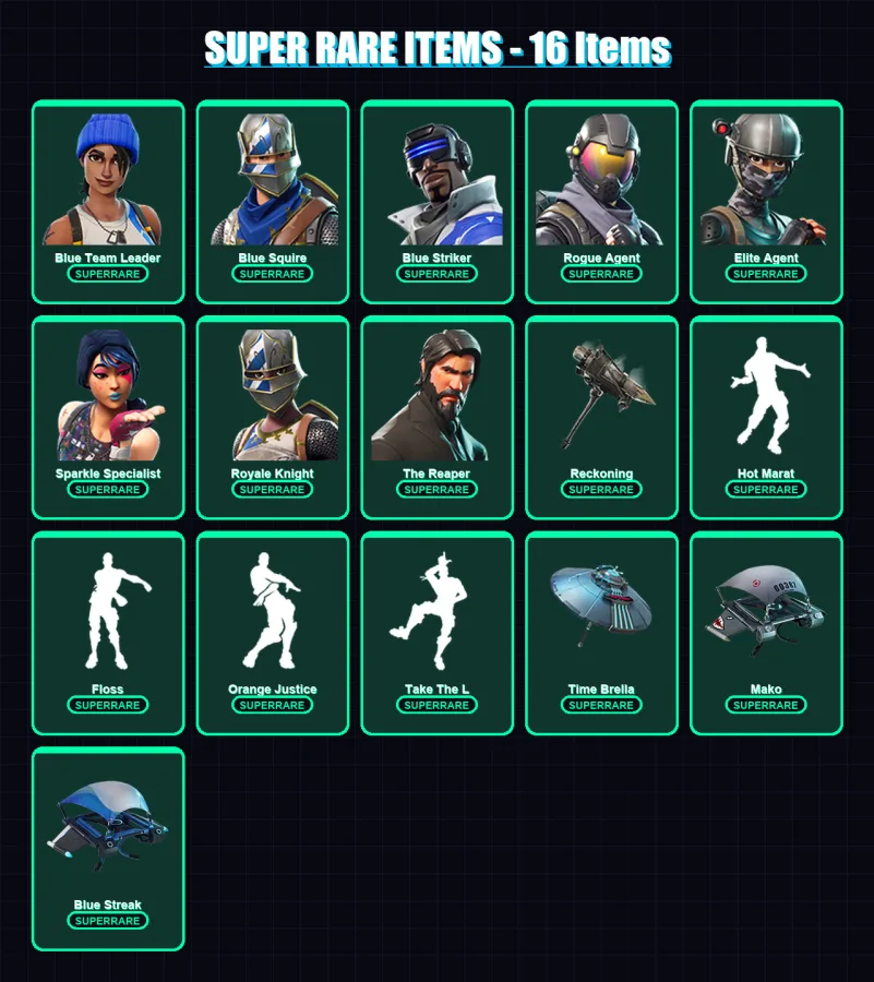 [PS4/PS5/XBOX/PC] | Blue Team Leader | Blue Squire | Blue Striker | Rogue Agent | Elite Agent | 53 skin | 36 pickaxe | 54 emote | 51 glider | Lv813