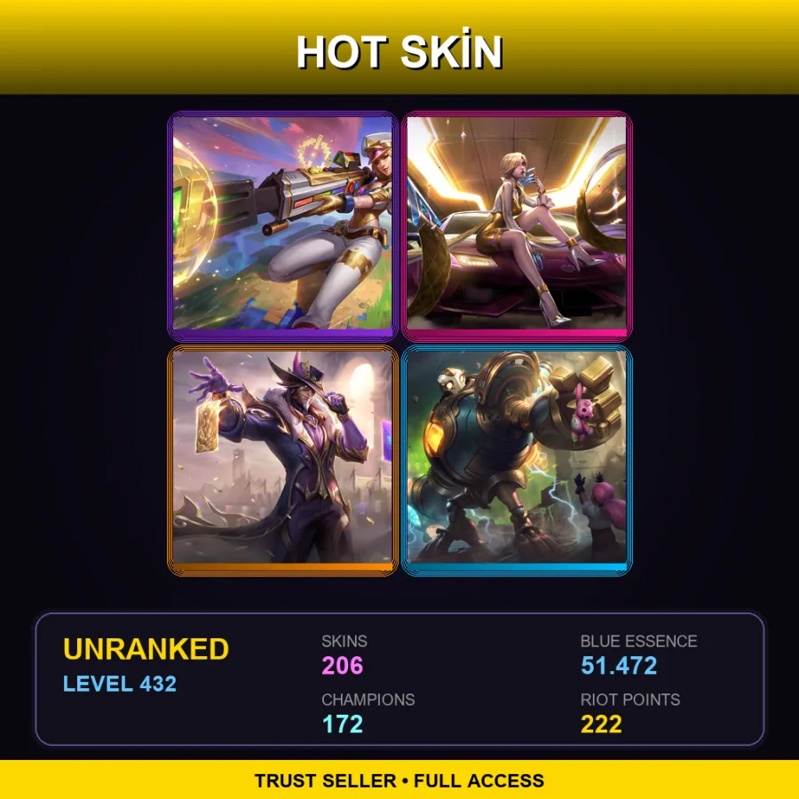 EUW | Lv432 | Unranked | 206 Skin | 172 Champ — LoL account