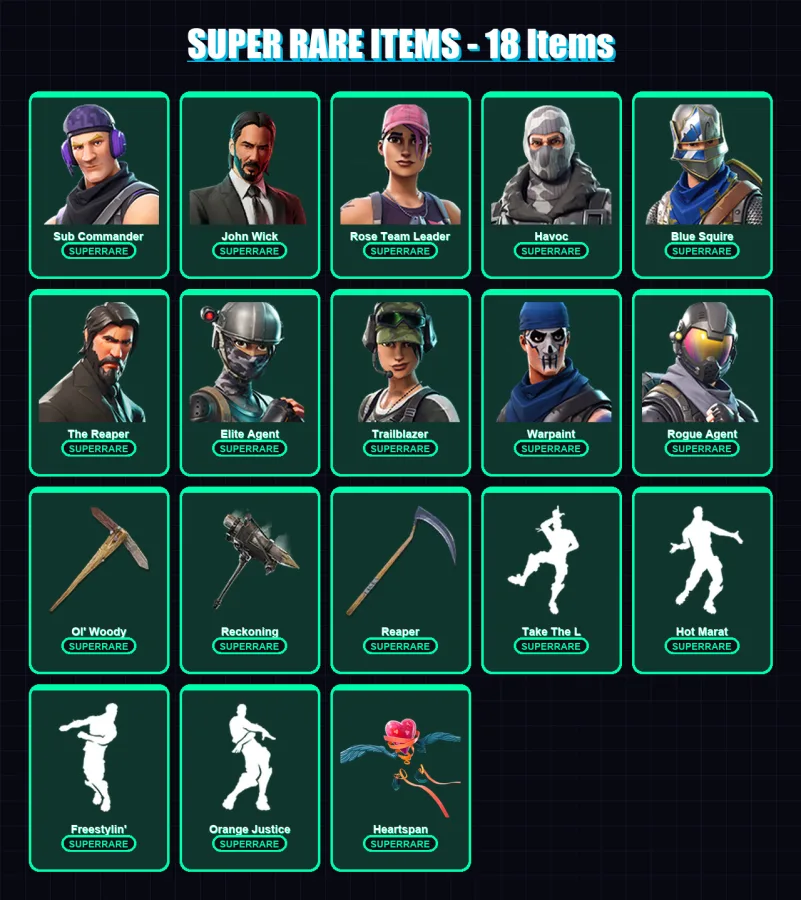 [PS4/PS5/XBOX/PC] | Sub Commander | John Wick | Rose Team Leader | Havoc | Blue Squire | 149 skin | 121 pickaxe | 96 emote | 94 glider | Lv1057
