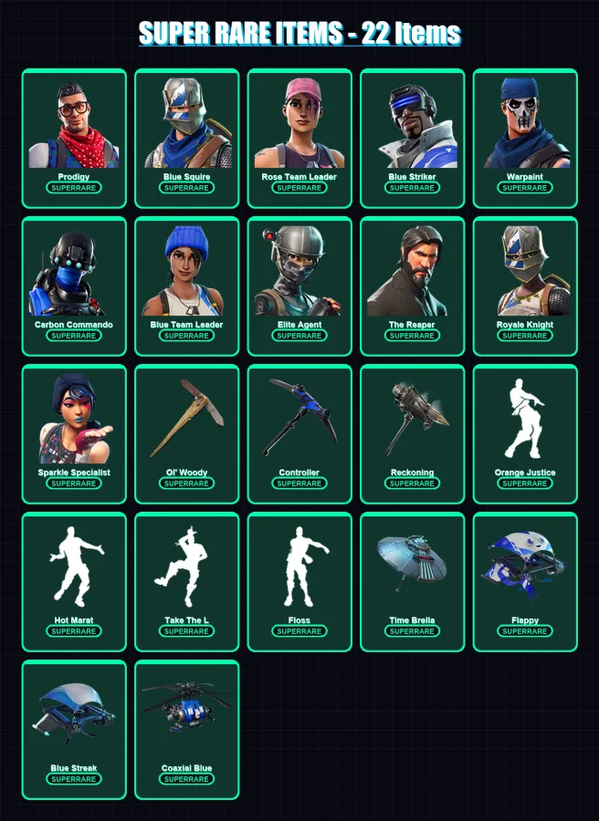 [PC/XBOX] | Prodigy | Blue Squire | Rose Team Leader | Blue Striker | Warpaint | 115 skin | 110 pickaxe | 106 emote | 116 glider | Lv1544 — Fortnite account