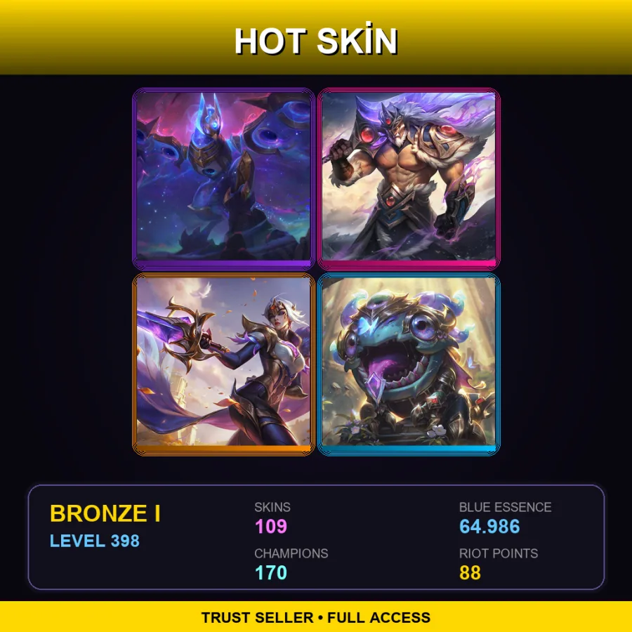 LAN | Lv398 | Bronze I | 109 Skin | 170 Champ