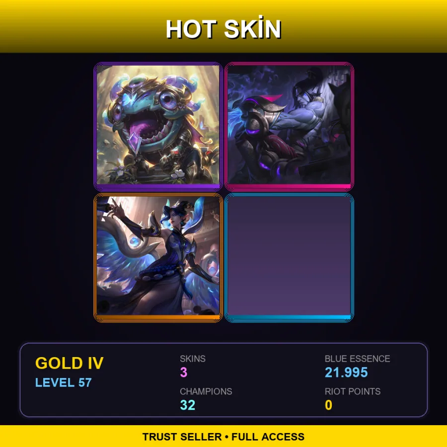 EUW | Lv57 | Gold IV | 3 Skin | 32 Champ
