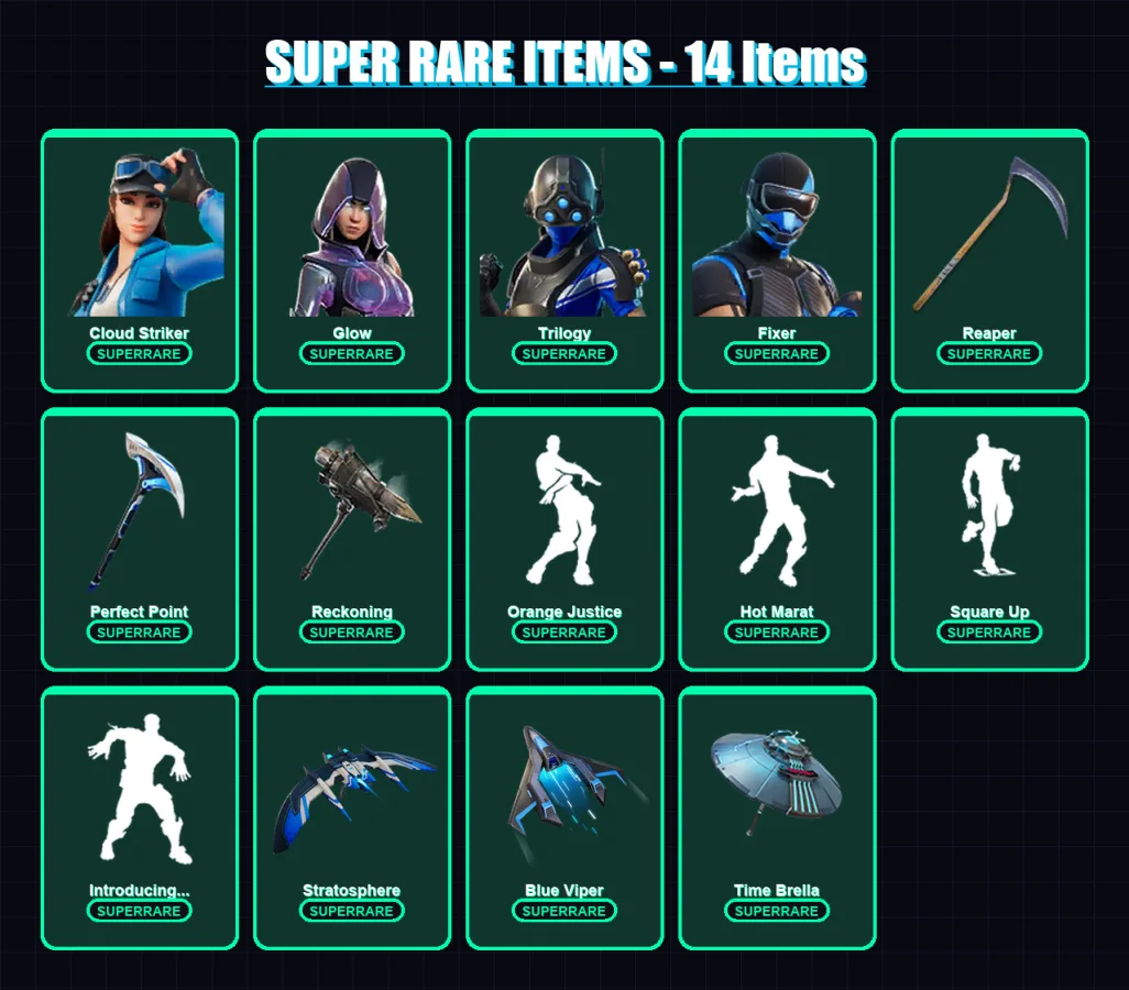 [PS4/PS5/PC] | Cloud Striker | Glow | Trilogy | Fixer | Joey | 117 skin | 130 pickaxe | 149 emote | 128 glider | Lv1969