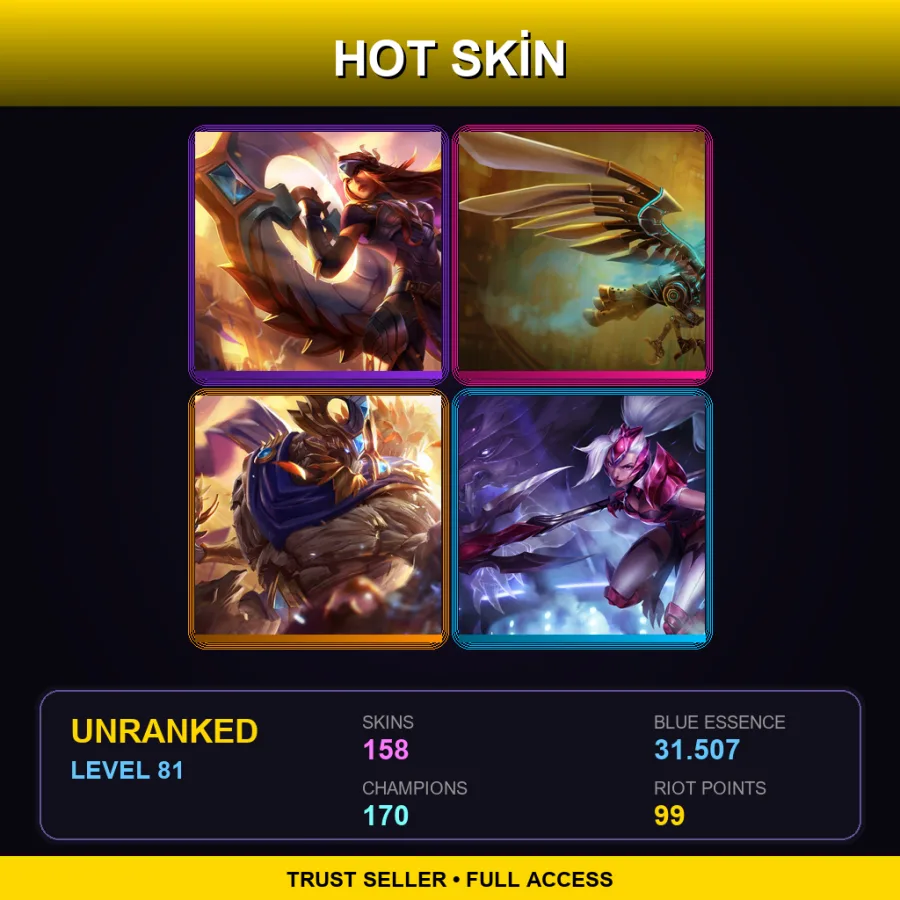 EUW | Lv81 | Unranked | 158 Skin | 170 Champ — LoL account