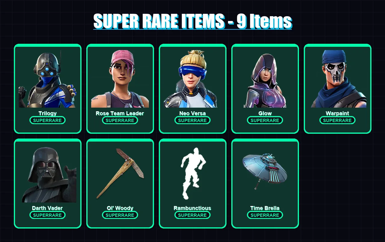 [PS4/PS5/XBOX/PC] | Trilogy | Rose Team Leader | Neo Versa | Glow | Warpaint | 155 skin | 175 pickaxe | 132 emote | 154 glider | Lv2004