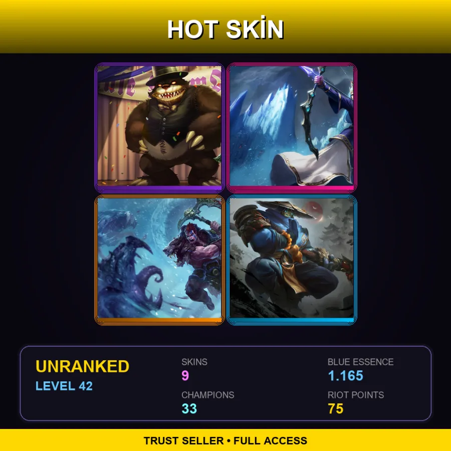 NA | Lv42 | Unranked | 9 Skin | 33 Champ — Shamrock Malphite