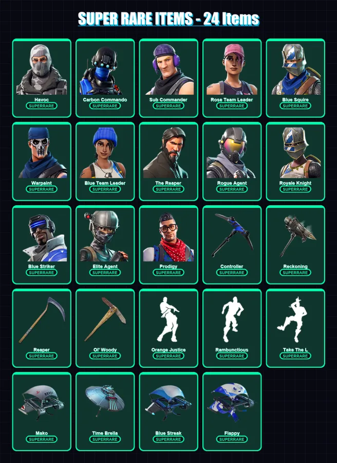 [PC/XBOX/PSN] | Havoc | Carbon Commando | Sub Commander | Rose Team Leader | Blue Squire | 224 skin | 210 pickaxe | 164 emote | 141 glider | Lv2192