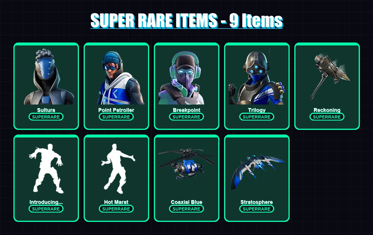 [PC/XBOX] | Sultura | Point Patroller | Breakpoint | Trilogy | Zenith | 63 skin | 45 pickaxe | 68 emote | 54 glider | Lv799
