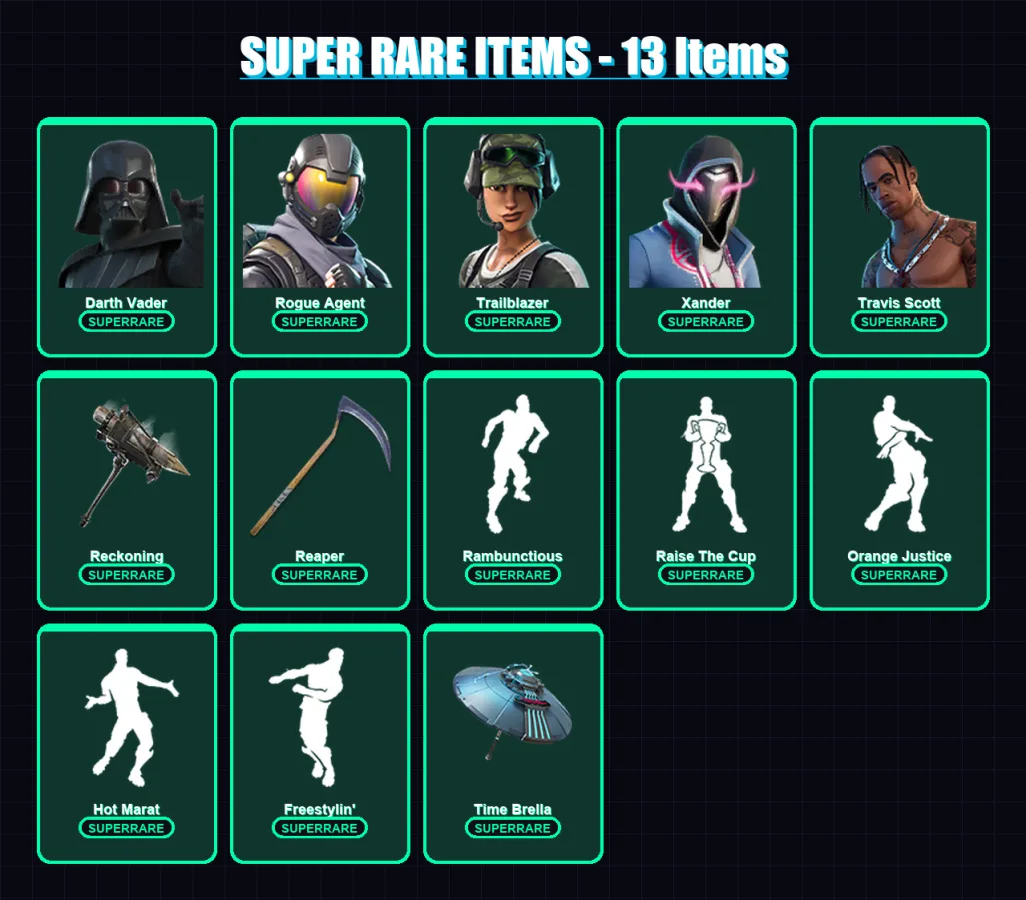 [PS4/PS5/XBOX/PC] | Darth Vader | Rogue Agent | Trailblazer | Xander | Travis Scott | 212 skin | 215 pickaxe | 204 emote | 169 glider | Lv2174