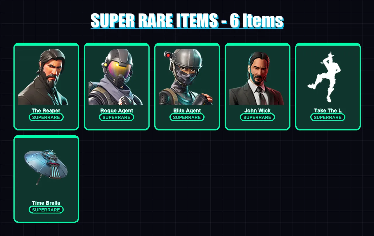 [PC/XBOX/PSN] | The Reaper | Rogue Agent | Elite Agent | John Wick | Drift | 147 skin | 153 pickaxe | 164 emote | 97 glider | Lv1049