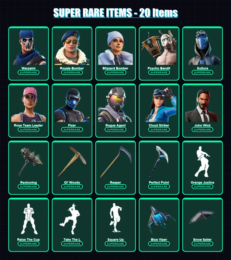 [PS4/PS5/PC] | Warpaint | Royale Bomber | Blizzard Bomber | Psycho Bandit | Sultura | 217 skin | 149 pickaxe | 163 emote | 126 glider | Lv1278