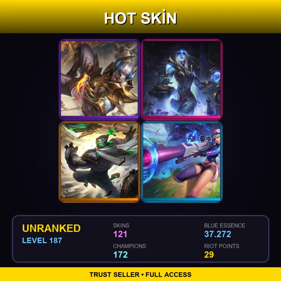 NA | Lv187 | Unranked | 121 Skin | 172 Champ