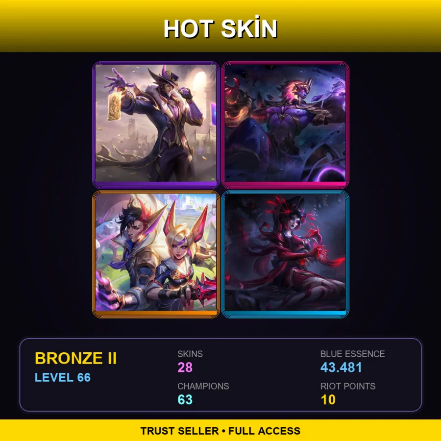 EUW | Lv66 | Bronze II | 28 Skin | 63 Champ — LoL account