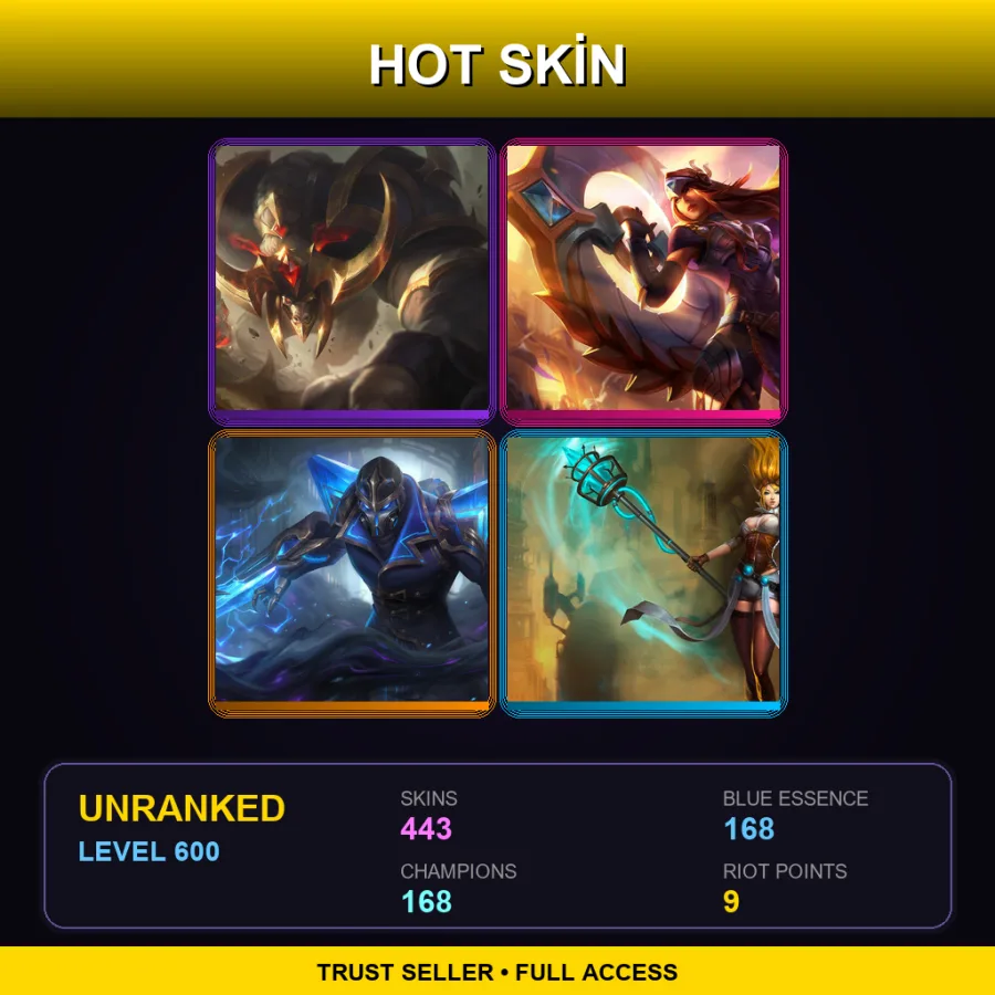 VN | Lv600 | Unranked | 443 Skin | 168 Champ — LoL account