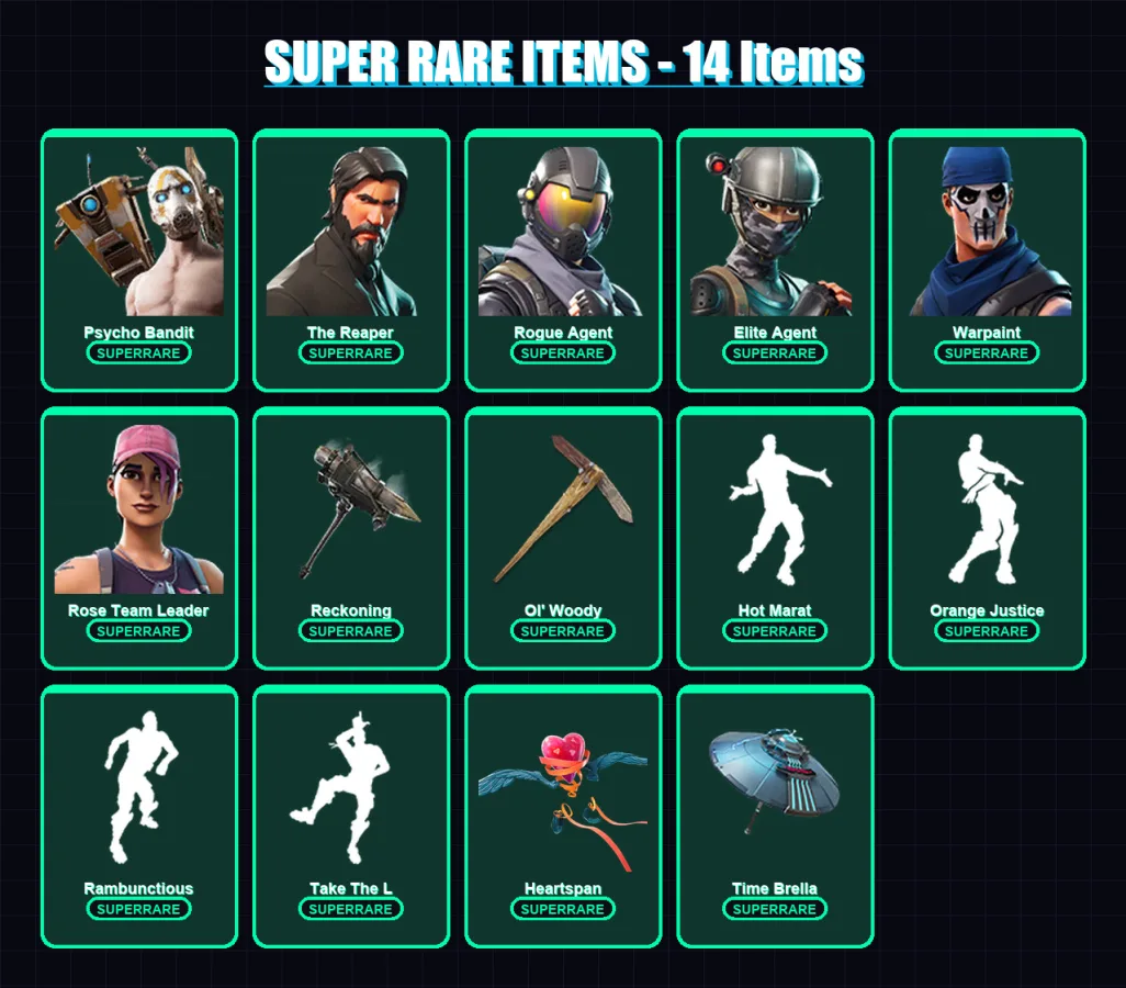 [PC/XBOX/PSN] | Psycho Bandit | The Reaper | Rogue Agent | Elite Agent | Warpaint | 43 skin | 37 pickaxe | 53 emote | 42 glider | Lv401