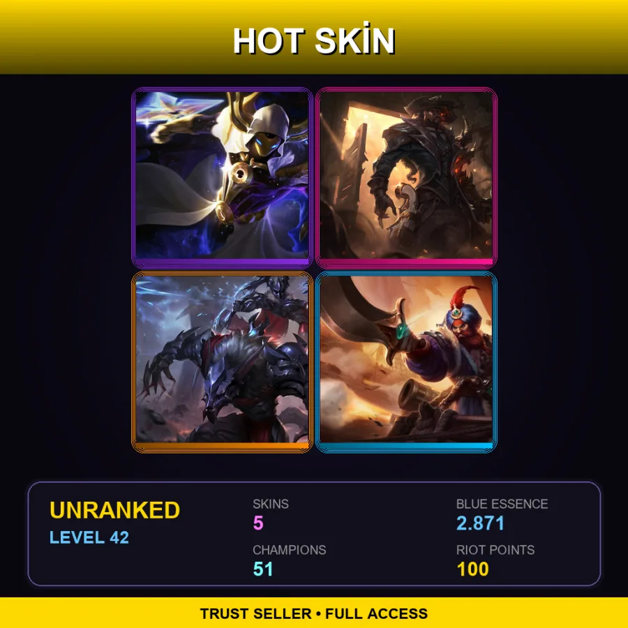 EUW | Lv42 | Unranked | 5 Skin | 51 Champ — LoL account